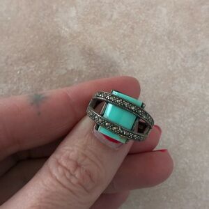 Vintage Turquoise and Marcasite Sterling Silver Women's Ring